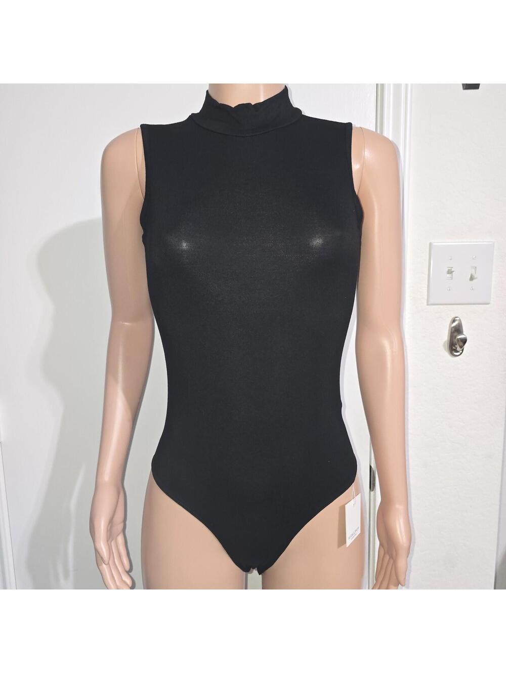 Mangopop Women's Black Sleeveless Bodysuit Mock Neck Size S